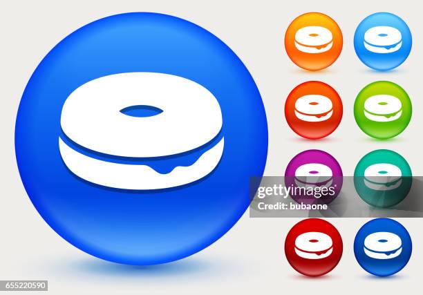 ilustrações de stock, clip art, desenhos animados e ícones de donut icon on shiny color circle buttons - blue donut white background