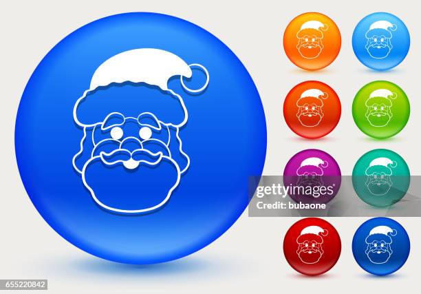 santa clause icon on shiny color circle buttons - department store santa stock illustrations