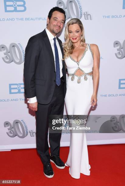 Bobby Ghassemieh and Jennifer Gareis attend the CBS's 'The Bold And The Beautiful' 30th Anniversary Party at Clifton's Cafeteria on March 18, 2017 in...