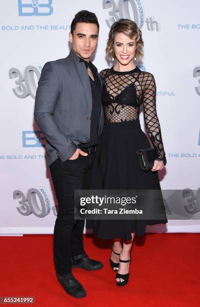 Linsey Godfrey and Marco James Marquez attend the CBS's 'The Bold And The Beautiful' 30th Anniversary Party at Clifton's Cafeteria on March 18, 2017...