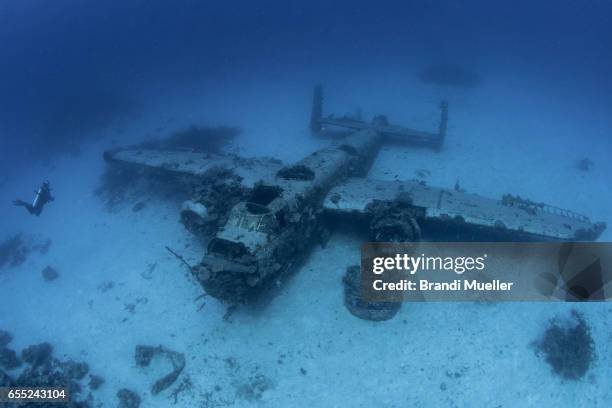 b-25 wwii airplane underwater - marshall islands bildbanksfoton och bilder