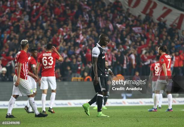 Aboubakar of Besiktas is seen after a red card during the Turkish Spor Toto Super Lig football match between Antalyaspor and Besiktas at the Antalya...