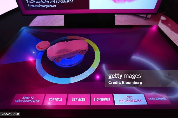 Promotion for icloud services sits on display in the Deutsche Telekom AG pavilion at the CeBIT 2017 tech fair in Hannover, Germany, on Sunday, March...