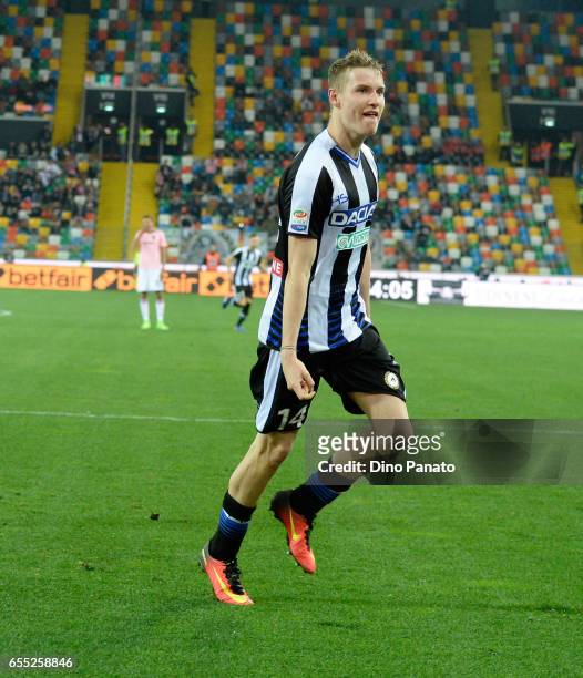 Jakub Jankto of Udinese Calcio celebrates after scoring his teams fourth goal during the Serie A match between Udinese Calcio and US Citta di Palermo...