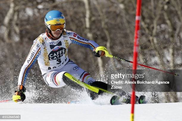 Felix Neureuther of Germany competes during the Audi FIS Alpine Ski World Cup Finals Women's Giant Slalom and Men's Slalom on March 19, 2017 in...