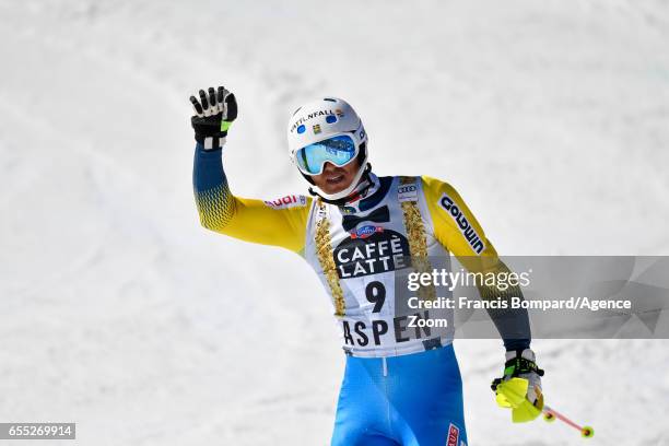 Andre Myhrer of Sweden takes 1st place during the Audi FIS Alpine Ski World Cup Finals Women's Giant Slalom and Men's Slalom on March 19, 2017 in...