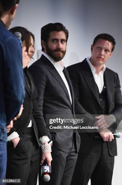 Director Daniel Espinosa, actors Rebecca Ferguson and Jake Gyllenhaal, and producer David Ellison attend the "Life" premiere during 2017 SXSW...