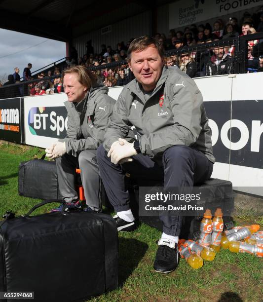 Gary Lewin the new Arsenal Ladies Physio during the match between Arsenal Ladies and Tottenham Hotspur Ladies on March 19, 2017 in Borehamwood,...