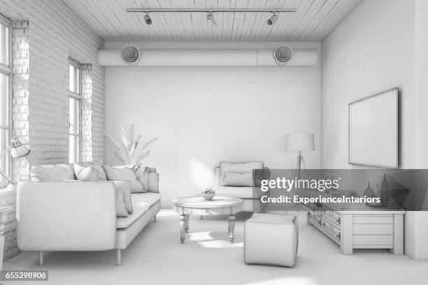 interior design apartment white template - 3d model stock pictures, royalty-free photos & images