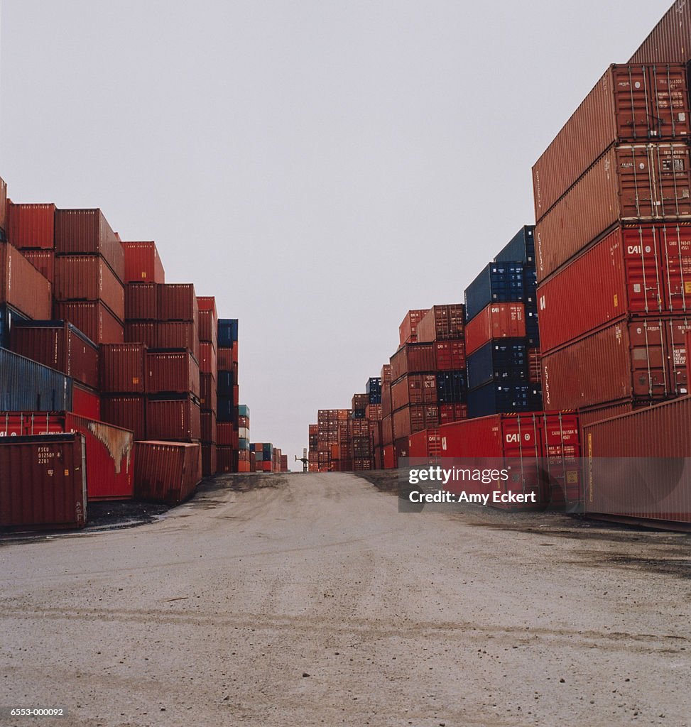 Stacks of Red Container Boxes