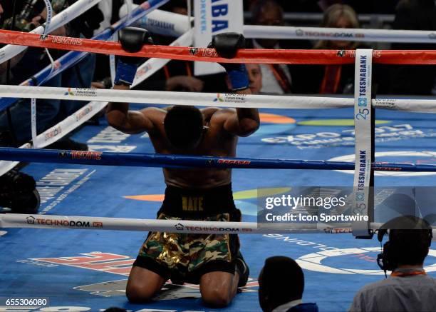 Gennady Golovkin battles Daniel Jacobs during their Middleweight Title bout on March 18, 2017 at the Madison Square Garden in New York City, New...