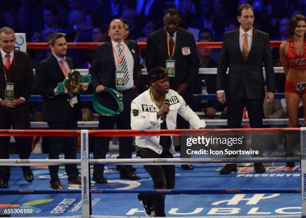 Phresher - musical artist provides Danny Jacobs entrance music prior to the start of the fight as Gennady Golovkin battles Daniel Jacobs during their...