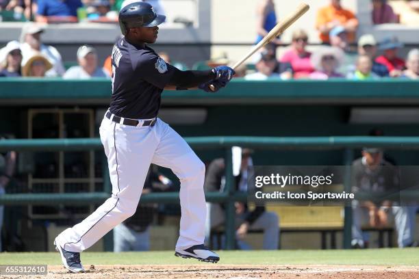 Justin Upton of the Tigers at bat during the spring training game between the Miami Marlins and the Detroit Tigers on March 18, 2017 at Joker...