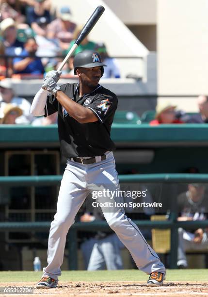 Destin Hood of the Marlins at bat during the spring training game between the Miami Marlins and the Detroit Tigers on March 18, 2017 at Joker...