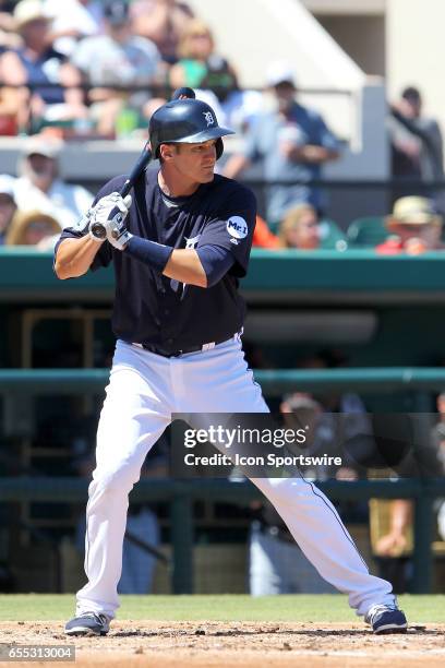 Mike Mahtook of the Tigers at bat during the spring training game between the Miami Marlins and the Detroit Tigers on March 18, 2017 at Joker...