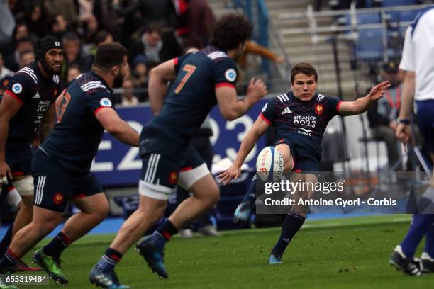 Brice Dulin of France in action during the RBS 6 Nations rugby match between France and Wales at Stade de France on March 18, 2017 in Saint-Denis...