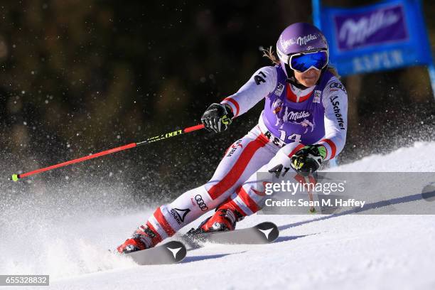 Michaela Kirchgasser of Austria competes in the ladies' Giant Slalom during the 2017 Audi FIS Ski World Cup Finals at Aspen Mountain on March 19,...