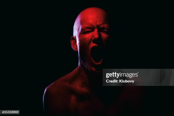 portrait of a white/red human - horror scream stock pictures, royalty-free photos & images