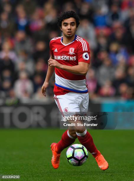 Boro player Fabio Da Silva in action during the Premier League match between Middlesbrough and Manchester United at Riverside Stadium on March 19,...