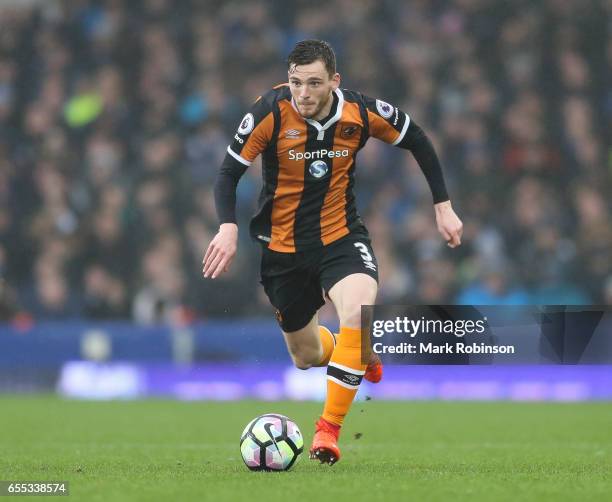 Andrew Robertson of Everton during the Premier League match between Everton and Hull City at Goodison Park on March 18, 2017 in Liverpool, England.