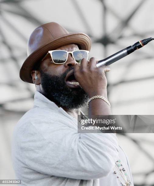 Musician Black Thought of The Roots performs on stage at The 12th Annual Jazz In The Gardens Music Festival - Day 2 at Hard Rock Stadium on March 19,...