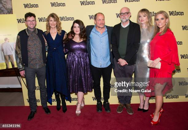 Craig Johnson, Laura Dern, Isabella Amara, Woody Harrelson, Daniel Clowes, Judy Greer and Cheryl Hines attend the 'Wilson' New York screening at the...