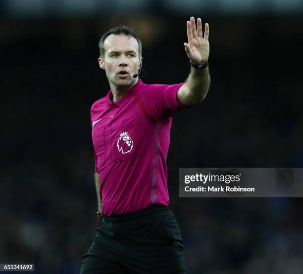 Referee Paul Tierney during the Premier League match between Everton and Hull City at Goodison Park on March 18, 2017 in Liverpool, England.