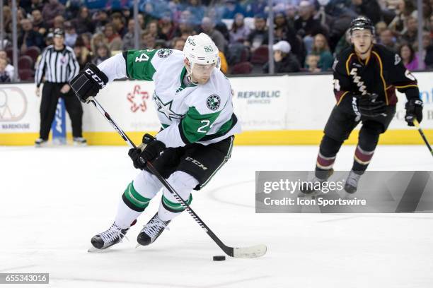 Texas Stars LW Brandon DeFazio looks to shoot during the first period of the AHL hockey game between the Texas Stars and Cleveland Monsters on March...