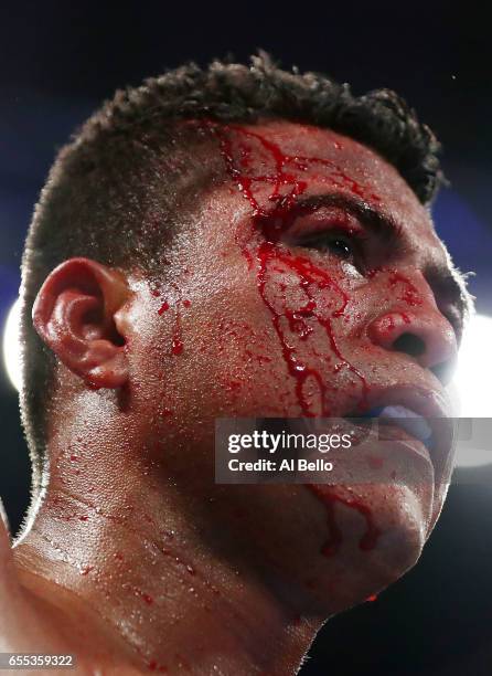 Roman "Chocolatito" Gonzalez is cut against Srisaket Sor Rungvisai during their Championship fight for Gonzalez's WBC junior bantamweight title at...