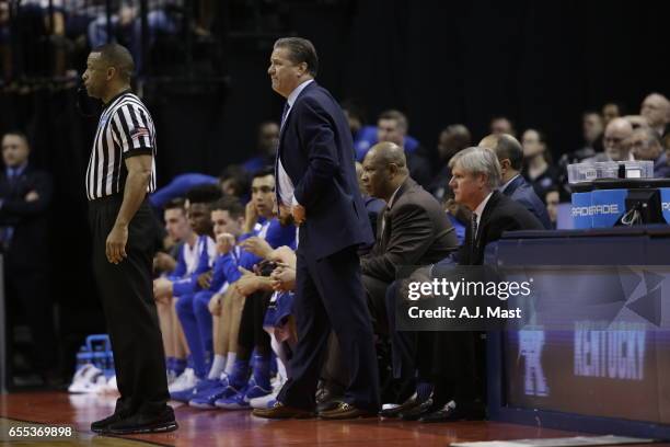 Head coach John Calipari of Kentucky watches while playing Wichita State University during the 2017 NCAA Photos via Getty Images Men's Basketball...