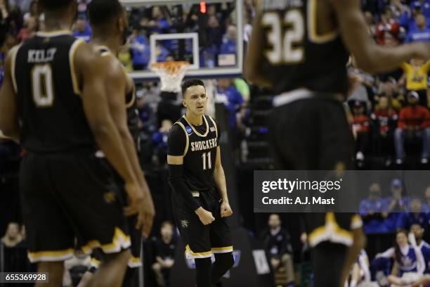 Landry Shamet of Wichita State reacts while playing the University of Kentucky during the 2017 NCAA Photos via Getty Images Men's Basketball...