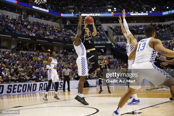 Landry Shamet of Wichita State shoots while playing the University of Kentucky during the 2017 NCAA Photos via Getty Images Men's Basketball...