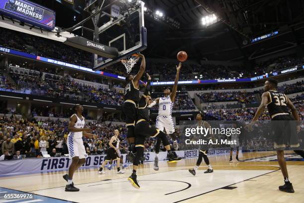 De'Aaron Fox of Kentucky shoots on Wichita State University during the 2017 NCAA Photos via Getty Images Men's Basketball Tournament held at Bankers...