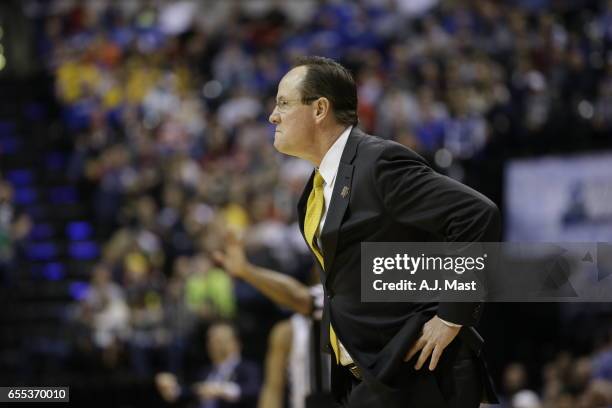 Head coach Gregg Marshall of Wichita State yells while playing the University of Kentucky during the 2017 NCAA Photos via Getty Images Men's...