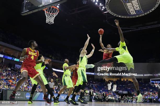 De'Anthony Melton of the USC Trojans attempts a shot against the Baylor Bears during the second round of the 2017 NCAA Men's Basketball Tournament at...