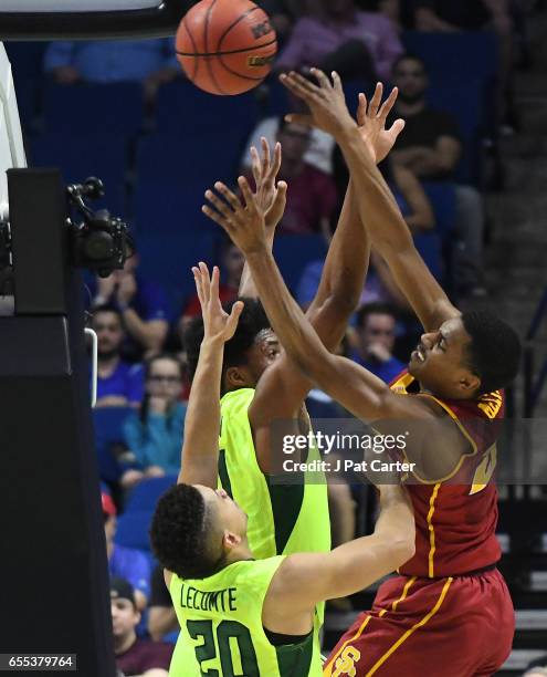 De'Anthony Melton of the USC Trojans attempts a shot against the Baylor Bears during the second round of the 2017 NCAA Men's Basketball Tournament at...