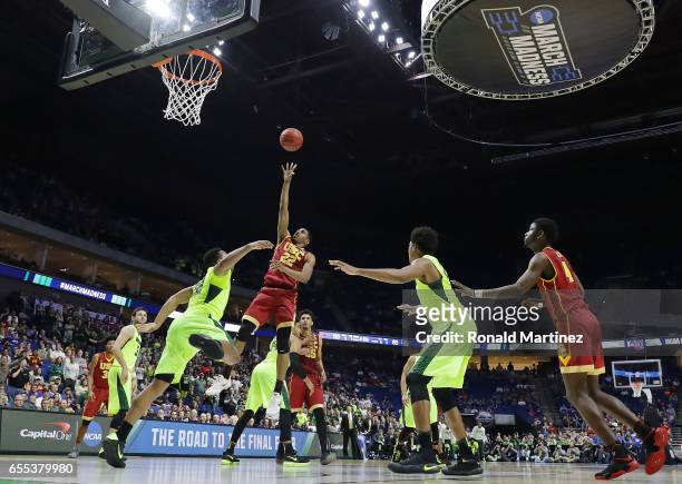 De'Anthony Melton of the USC Trojans attempts a shot against the Baylor Bears during the second round of the 2017 NCAA Men's Basketball Tournament at...