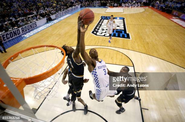 Bam Adebayo of the Kentucky Wildcats shoots the ball against the Wichita State Shockers during the second round of the NCAA Basketball Tournament at...