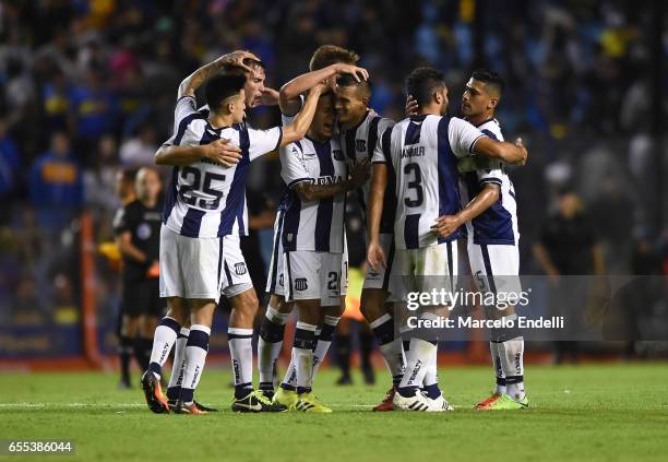 Players of Talleres celebrate after winning a match between Boca Juniors and Talleres as part of Torneo Primera Division 2016/17 at Alberto J Armando...