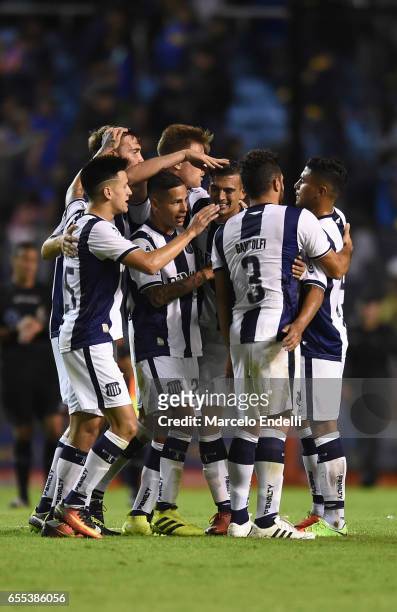Players of Talleres celebrate after winning a match between Boca Juniors and Talleres as part of Torneo Primera Division 2016/17 at Alberto J Armando...
