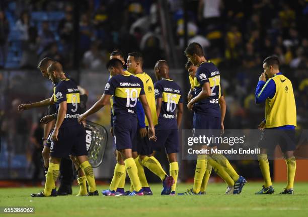 Players of Boca Juniors leave the field after a match between Boca Juniors and Talleres as part of Torneo Primera Division 2016/17 at Alberto J...