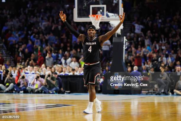Rakym Felder of the South Carolina Gamecocks reacts in the second half against the Duke Blue Devils during the second round of the 2017 NCAA Men's...