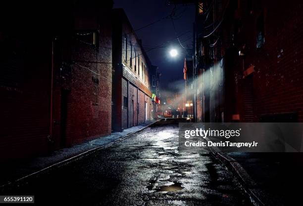 donkere stenig steegje - moody stockfoto's en -beelden