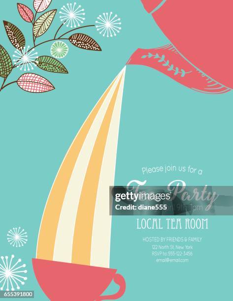 garden party tea bridal shower invitation template - teacup stack stock illustrations