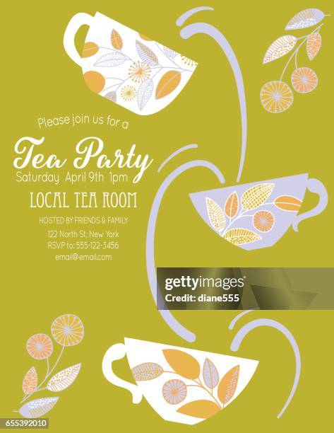 garden party tea bridal shower invitation template - tea party invite stock illustrations