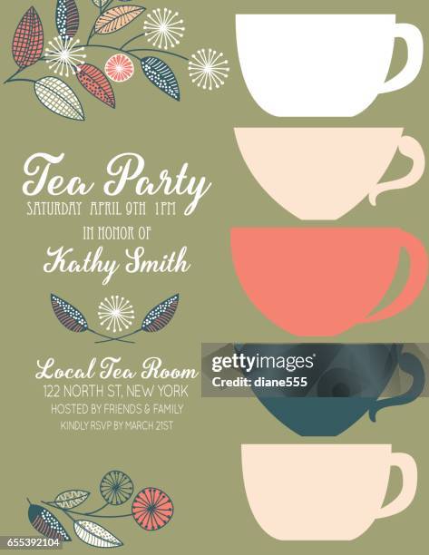 garden party tea bridal shower invitation template - tea cup stock illustrations