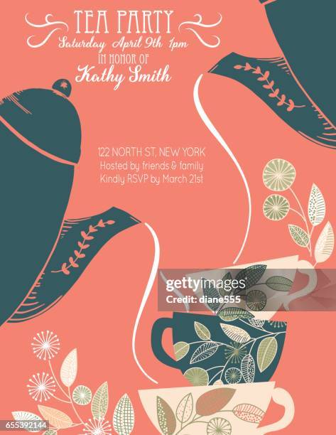 garden party tea bridal shower invitation template - tea party stock illustrations