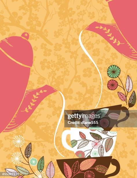 garden party or afternoon tea background template - tea cup vector stock illustrations