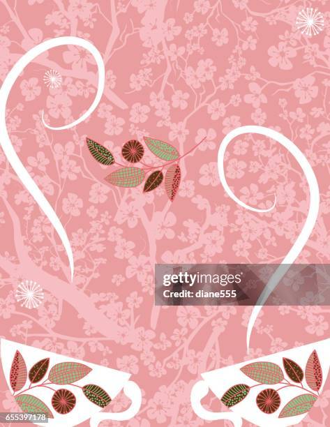 garden party or afternoon tea background template - teacup stack stock illustrations