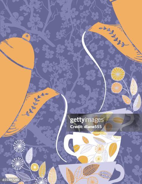 ilustrações de stock, clip art, desenhos animados e ícones de garden party or afternoon tea background template - florida cup